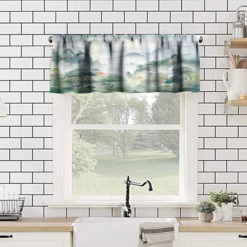 Forest Kitchen Valance Curtain, Watercolor Style Nature Woodland Green Forest - Image 4