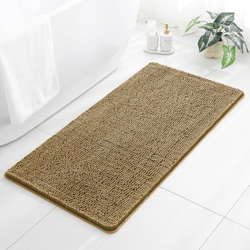 Chenille Bathroom Rug 26"x44" Tan, Non-Slip Plush Bath Mat by Kildoss