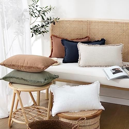 Foindtower Decorative Linen Fringe Lumbar Throw Pillow Covers Cozy Boho - Image 6
