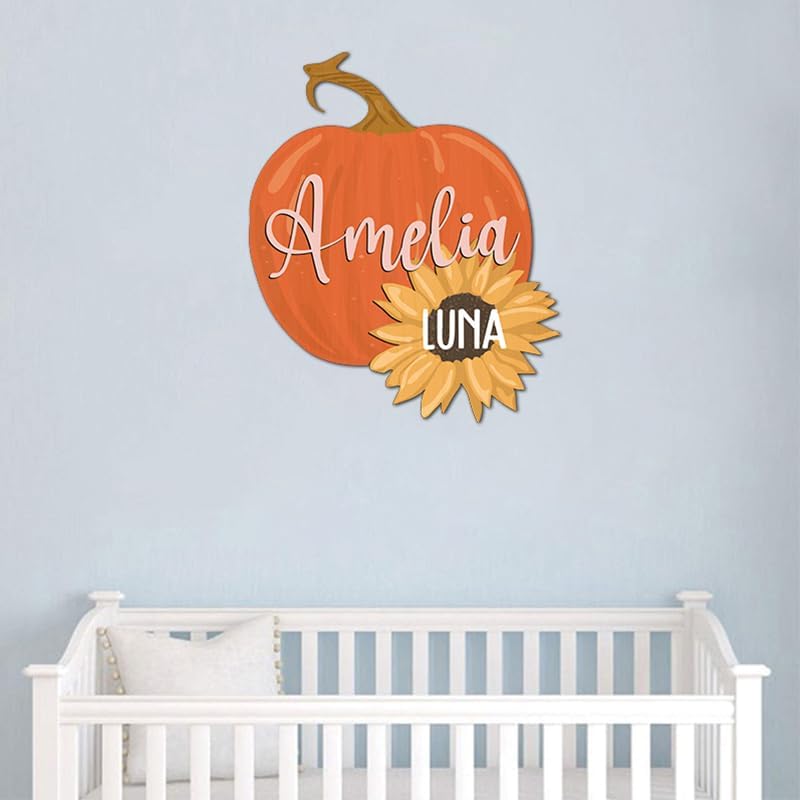 IZI POD Personalized Wooden Name Sign, Round 3D Nursery Name Sign, Pumpkin - Image 4