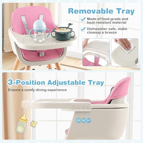 HONEY JOY Baby High Chair, 6-in-1 Eat & Grow Wooden Highchair/Toddler Chair - Image 5