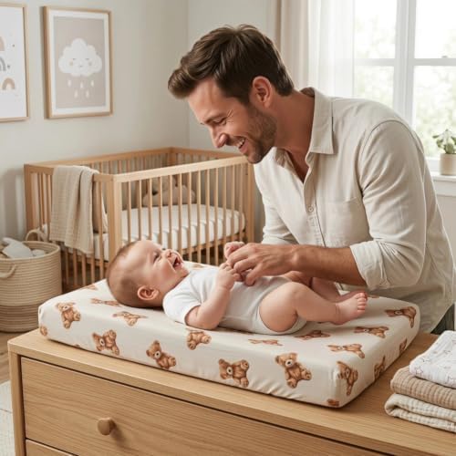 4 Pack Bear Baby Sheets Neutral Unisex Fitted Checked Nursery Baby Sheet Set - Image 4