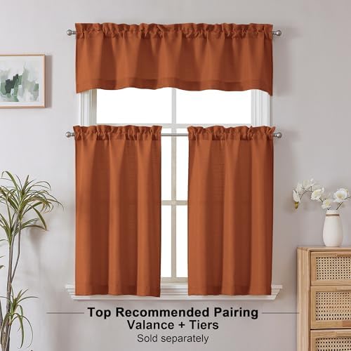 Chyhomenyc Orange Valance for Windows, Light Filtering Faux Linen Textured - Image 2