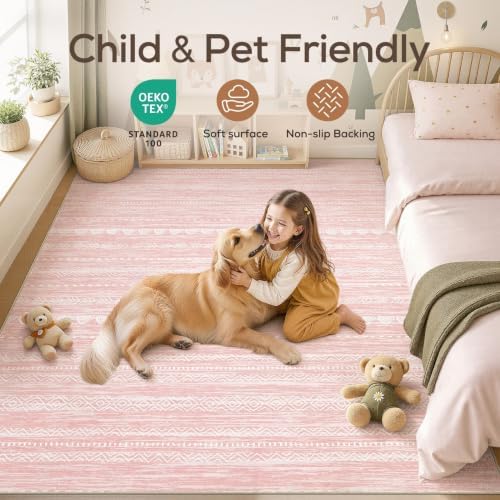Nakagishi Pink Rugs for Bedroom Girls: 7x10 Washable Boho Large Neutral Cute - Image 4