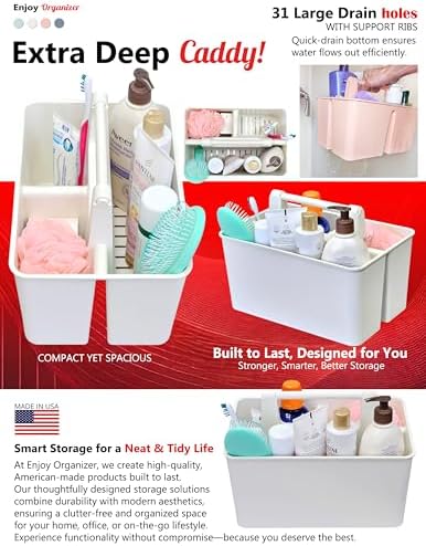 Shower Caddy Organizer with Handle, 3 Compartments, Portable Storage Bin - Image 5