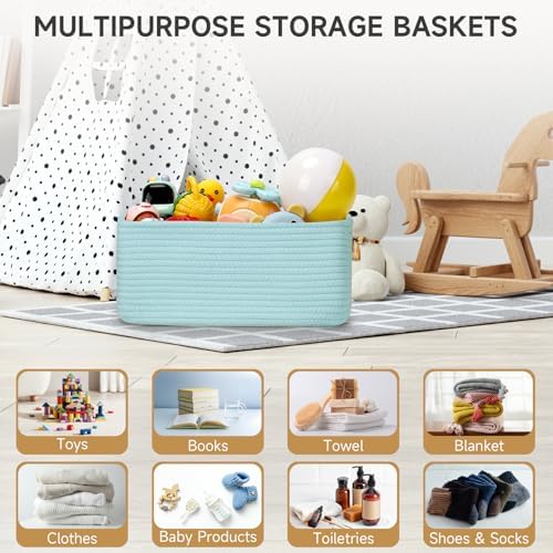 3 Pack Small Storage Baskets for Organizing, 11.8×7.8×5.1", Light Blue - Image 3