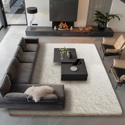 Ophanie Area Rugs 10x12 Living Room, Large Ivory Bedroom Carpet, Big Shag - Image 5