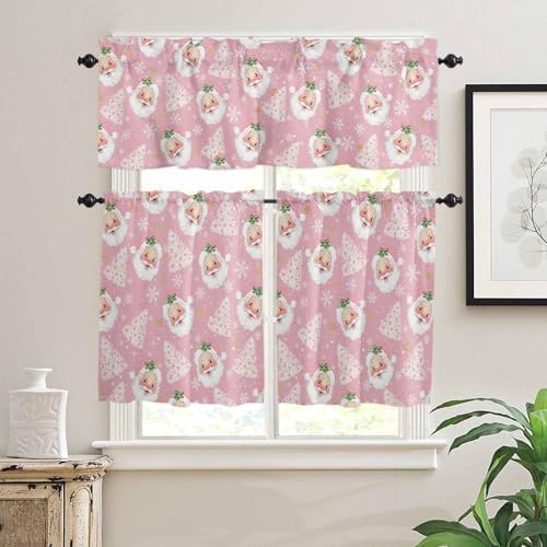 Pink Christmas Kitchen Curtains and Valances Set, Santa Claus Merry Christmas - Image 3