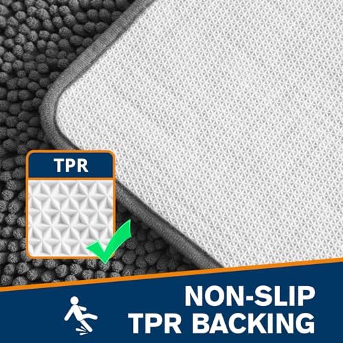 Chenille Bathroom Rug 20"x32" Dark Gray, Non-Slip Plush Bath Mat - Image 5
