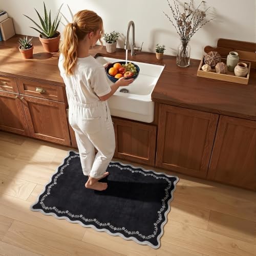 GarveeHome Scalloped Entryway Rug 2x3 Black Washable Front Door Entry Rug - Image 3