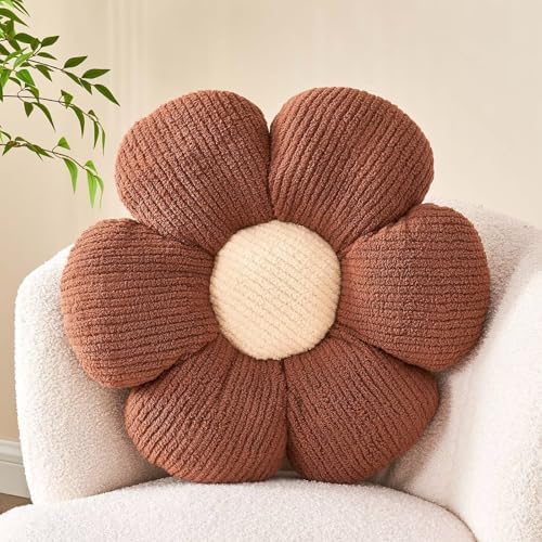 Kcvvcr Flower Throw Pillow, Soft Brown 19.6" Shaped Floor Pillow by Kcvvcr
