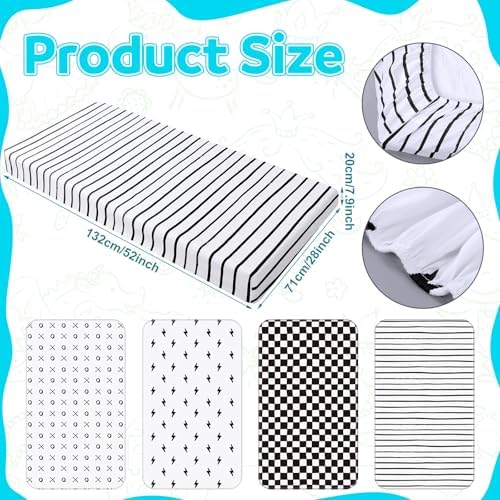 Moukeren 4 Pcs Black and White Crib Sheets - Image 2