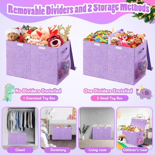 Large Toy Storage Box with Lid, Collapsible Kids Toy Chest Purple - Image 6