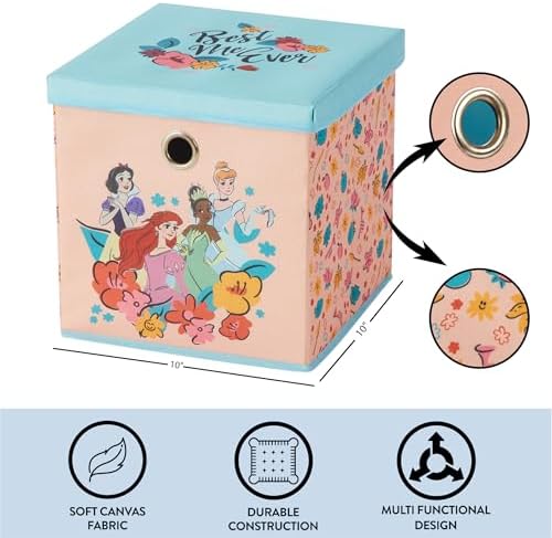 Idea Nuova Disney Princess Collapsible Fabric Storage Cube, 10” Organizer Bin - Image 4