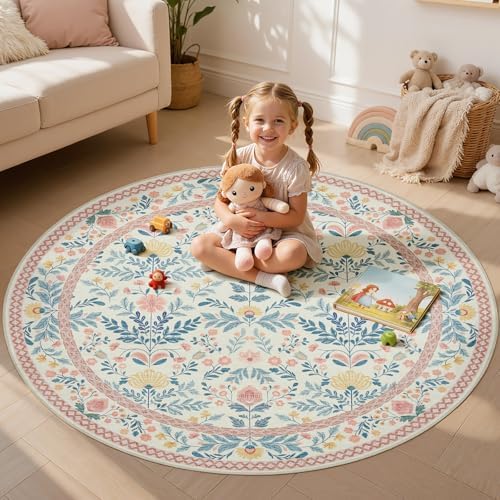 Joydeco Boho Floral Washable Circle Area Rug - Image 3