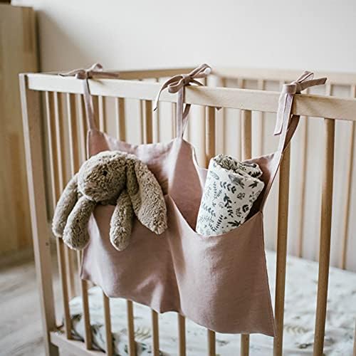 Linen Baby Bedside Hanging Storage Bag, 2 Pockets Organizer - Image 2
