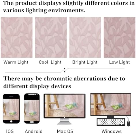 Lecloud Leia Blush Pink Sheer Curtains 96 Inches Long 2 Panels, Airy Leaf - Image 5