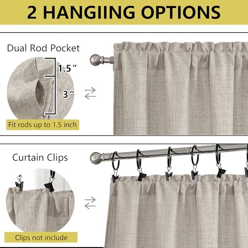 Valances for Windows, Light Filtering Faux Linen Textured Small Short Window - Image 4