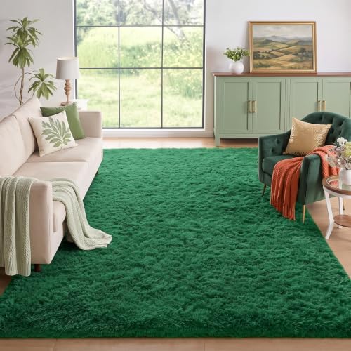 Amdrebio Dark Green Shaggy Area Rug 5x8 by Amdrebio