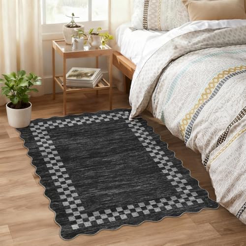 GarveeHome Small Area Rug 2x3 Washable Solid Color Scalloped Kitchen Rugs by GarveeHome