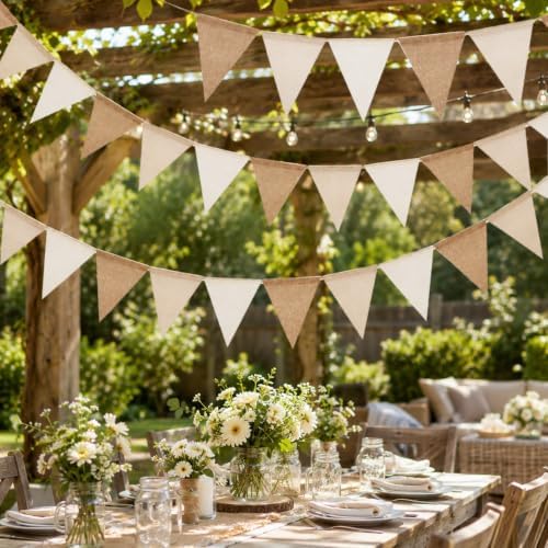 G2PLUS Pennant Banner Triangle Flag Bunting Garland Linen Rustic Boho 36PCS - Image 6