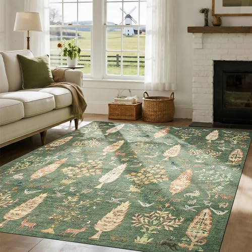 Washable Rugs 8x10 Area Rug for Living Room, Dining Room-Tree Green by Srugn