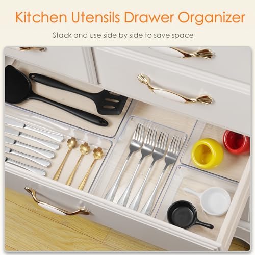 Criusia Drawer Organizer, 10 Pack Large Clear Plastic Set, 3 Size Versatile - Image 4