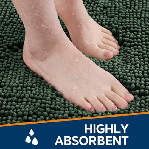 Chenille Bathroom Rug 20"x32" Hunter Green, Non-Slip Plush Bath Mat - Image 4