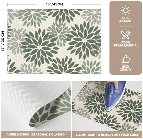 Artoid Mode Floral Vinyl Placemats Set of 4, 12x18 Inch Thanksgiving Washable - Image 6
