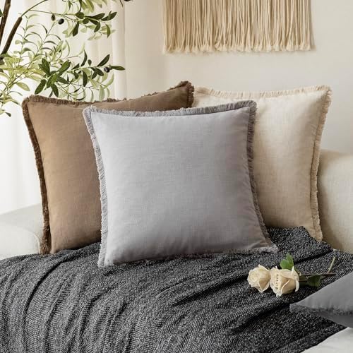 Foindtower Boho Linen Fringe Lumbar Throw Pillow Covers 12×20 Light Gray - Image 5