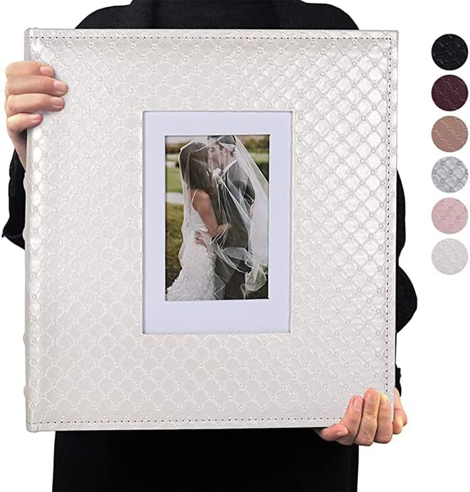 RECUTMS Photo Album 4x6 Holds 600 Photos Button Grain Larger Capacity Leather Cover Black Inner Page Baby Family Book Wedding Anniversary Pictures Birthday Photo Albums (White)