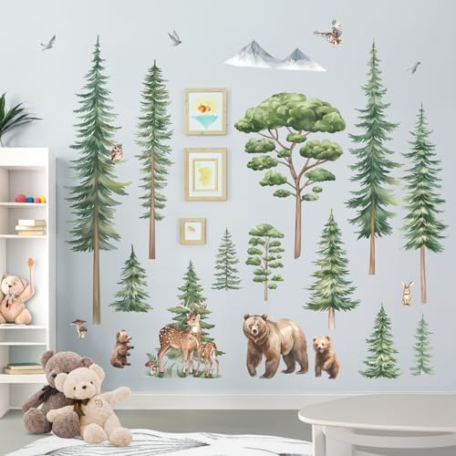 decalmile Pine Tree Woodland Forest Animal Bear Wall Decals Stickers - Image 3