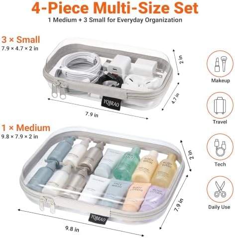 YQBRAO 4-Piece Clear Hard Shell Zipper Case Set, 1M 3S - Image 2