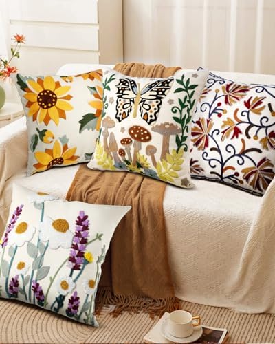 Embroidered Throw Pillow Cover, 18x18 Inch, Butterfly Moon - Image 6