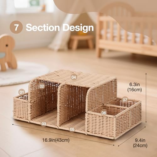 Diaper Caddy Organizer, Hand Rattan Nursery Storage Basket - Image 4