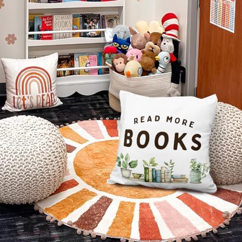 Kids Reading Pillow Covers 18x18, Classroom Decor, Read More Books Decorative - Image 2