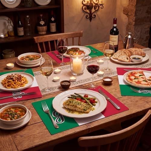 Eaasty 100 Pcs Italian Placemats Grazie Disposable Place Mat Red White and - Image 5