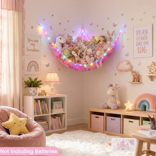 Stuffed Animals Hammock with LED Light Toy Net Room Decor Corner Storage - Image 5