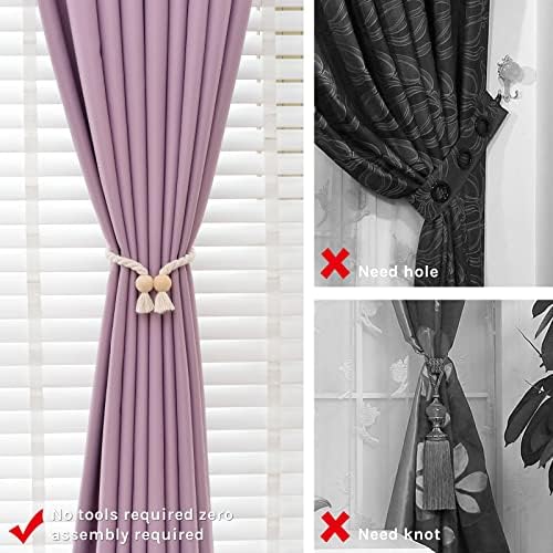 NICEEC 2 Pack Wooden Ball Magnetic Curtain Tiebacks Boho Home Decor Drape Tie - Image 2