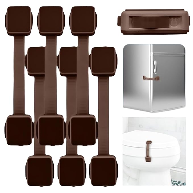 Cabinet Locks Baby Proofing (6-Pack Brown) - Child Proof Cabinet Locks, No Drilling, Easy Installation, Adjustable & Reusable, Drawer Locks Baby Proofing