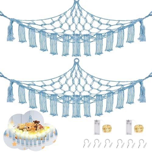 CERETIA Stuffed Animal Hammock Corner Plushie Net Storage, 2 Pack Baby Blue by CERETIA