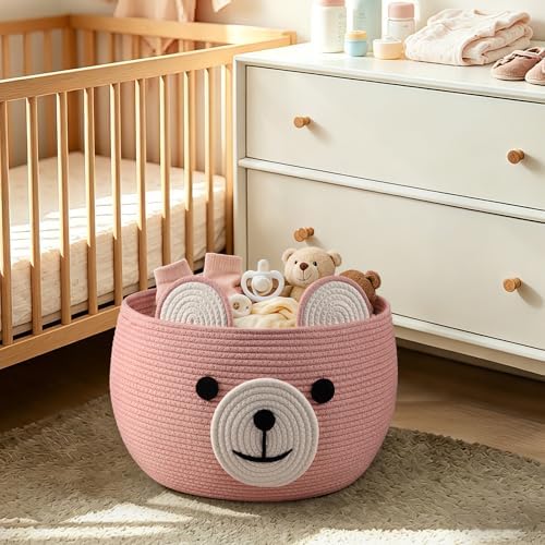 CherryNow Large Baby Basket for Gifts Empty, Cute Bear Design, Brght Pink - Image 3
