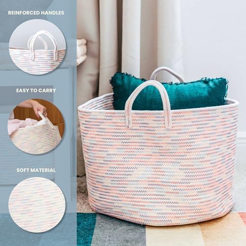 OrganiHaus Round Toy Basket & Blanket Basket, Cotton Rope 20x13" - Image 4