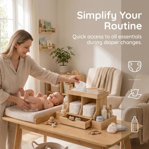 Diaper Organizer with Drawer, Wooden Changing Table Organizer - Image 5