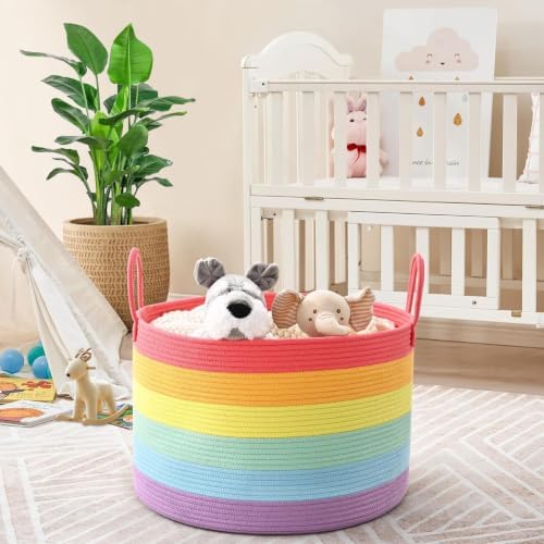 67L Large Rainbow Blanket Basket, Cotton Rope Baby Laundry Hamper - Image 5