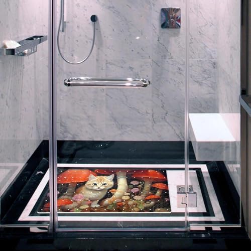 Bathtub Mat Non Slip 26.8x15.1 Inch, Mushrooms Cat Wildflower Shower Mat - Image 6