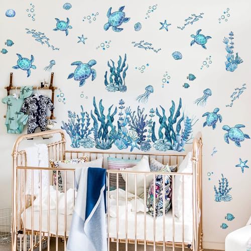 31.5x28.74 Inch Watercolor Ocean Wall Decals - Image 3