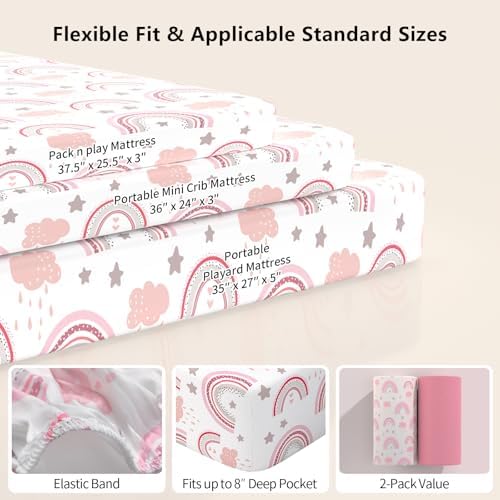 Pack N Play Sheets Fitted, Mini Crib Sheets, Breathable Soft Unisex Playard - Image 3