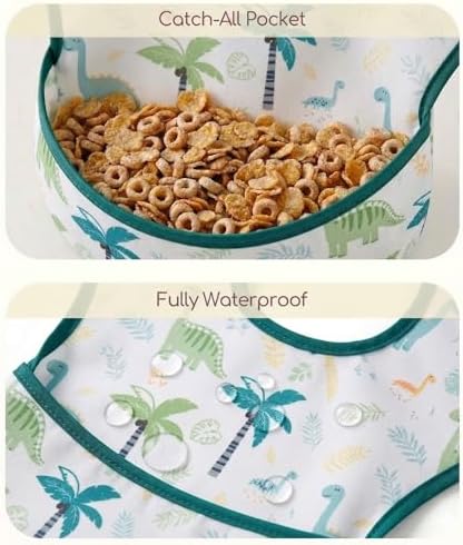 3 Pack Waterproof Baby Bibs for Eating, Mess Proof Feeding Bib - Image 4