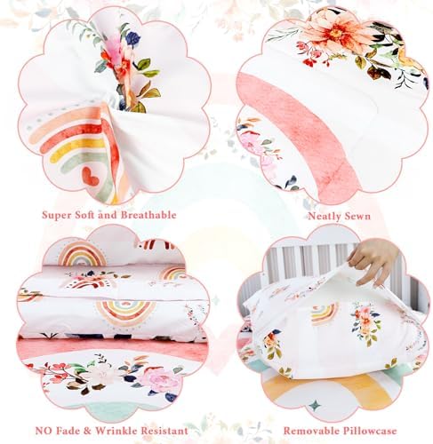 Toddler Bedding Sets for Girls, Rainbow Toddler Crib Bedding Set 4 Piece Pink - Image 3